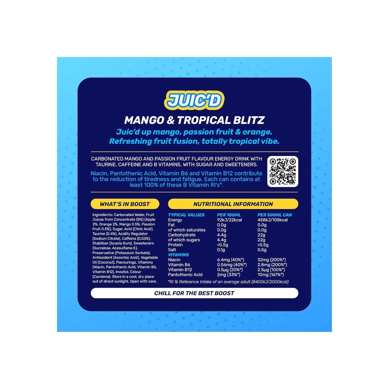 12x Boost Energy Juic'd Mango & Tropical Blitz 500ml - Image 2