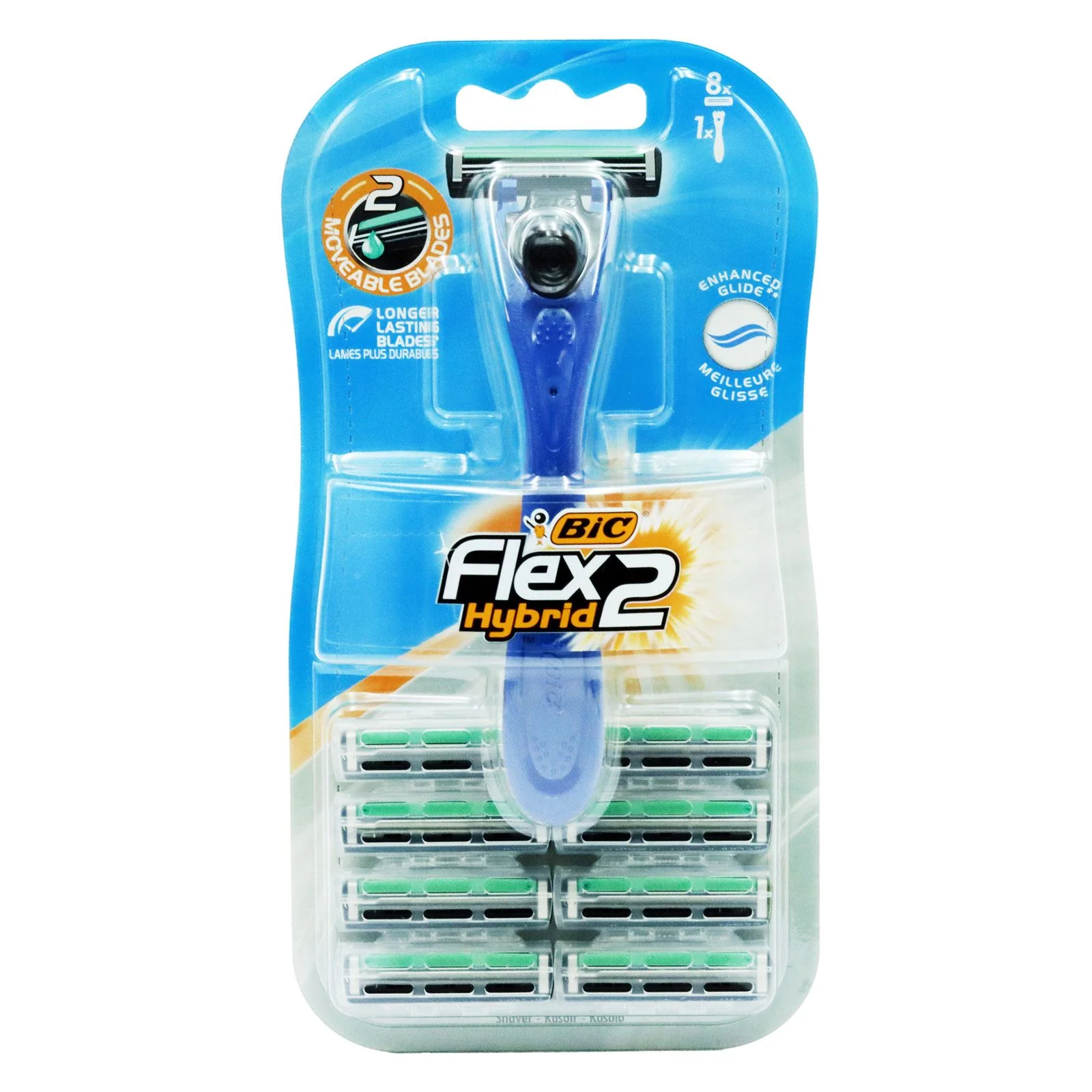 BIC Flex2 Hybrid Disposable Razor Blue, Pack of 8