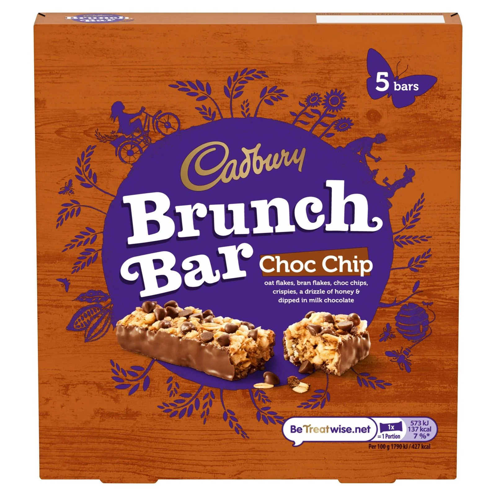 Cadbury Brunch Bar Milk Chocolate Chip 5 Pack 140g (Box of 8)