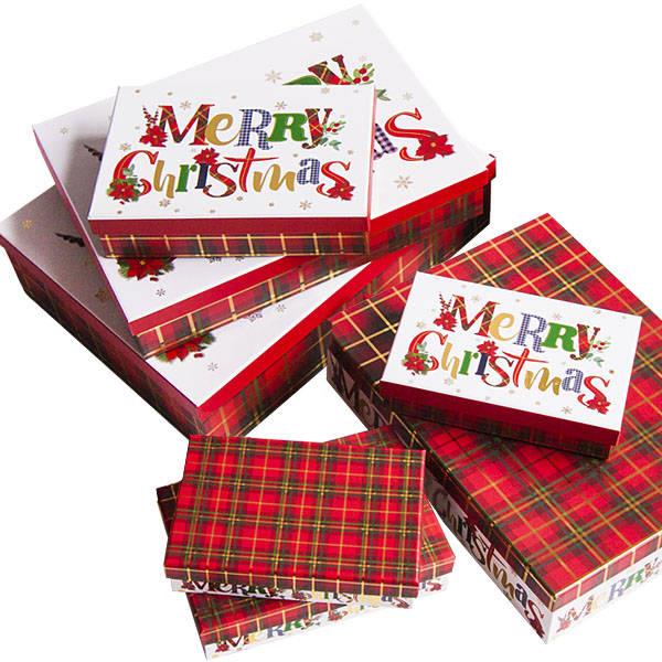Christmas Tartan Gift Boxes - Set of 7