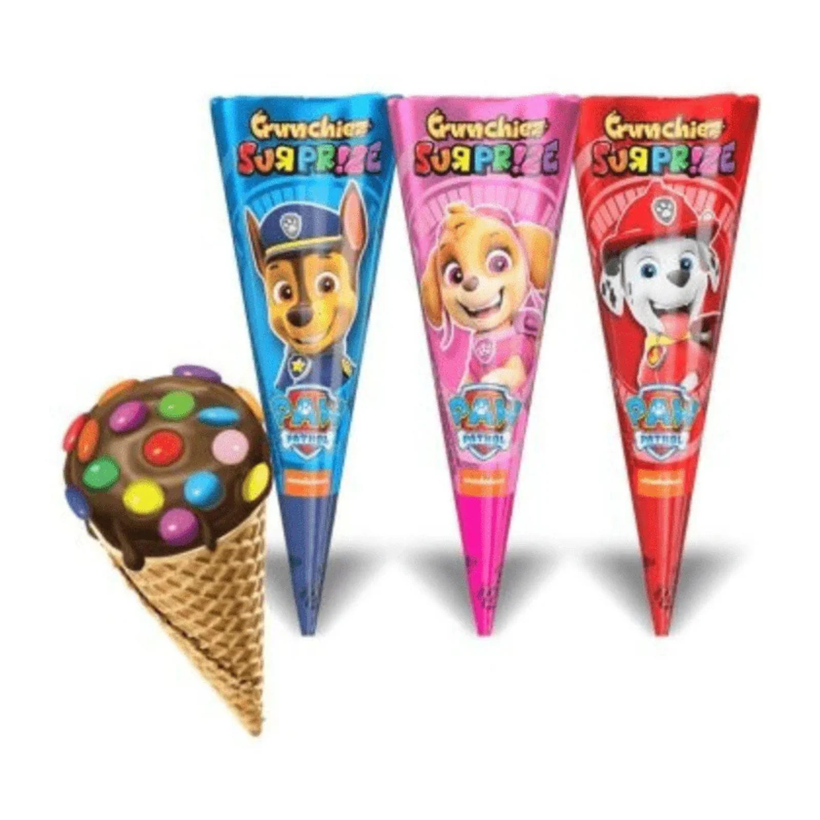 Crunchiez Surprise Paw Patrol Ice Cream Cone with Hazelnut Chocolate Filling and a Surprise, Tray 25g (Box of 12) - Image 3