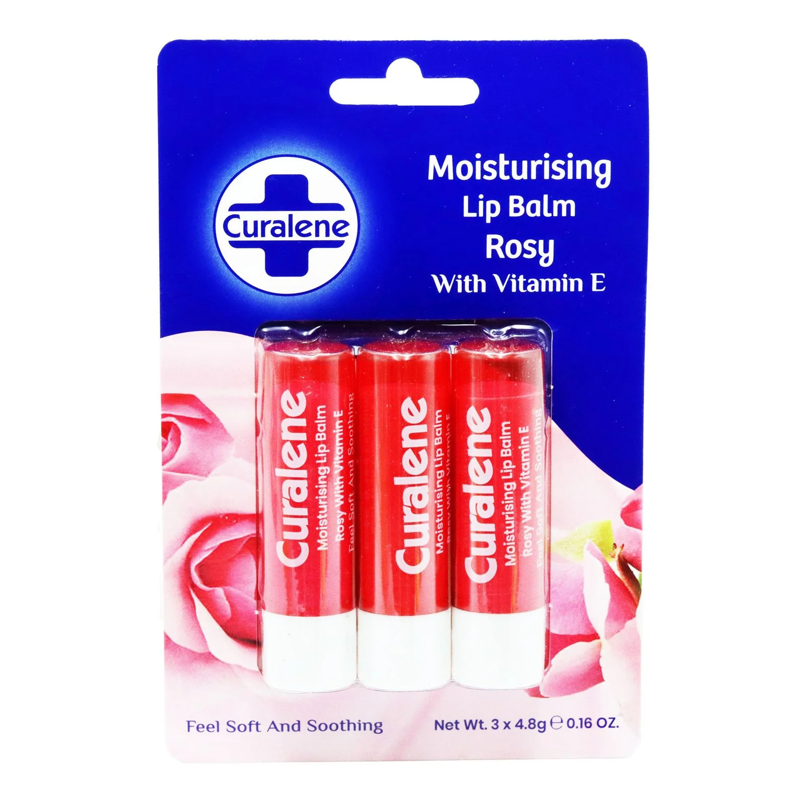 Curalene Moisturising Lip Balm Rosy with Vitamin E 3 Pack 4.8g