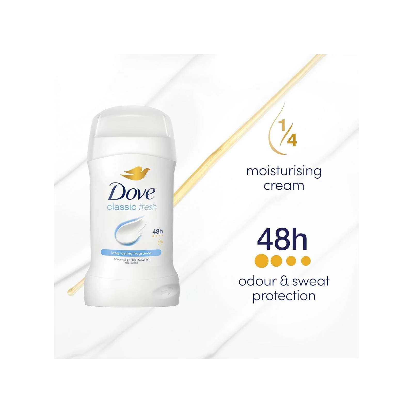 Dove Classic Fresh Women's Antiperspirant Deodorant Cream Stick for 48 hour sweat protection 50ml - Image 3