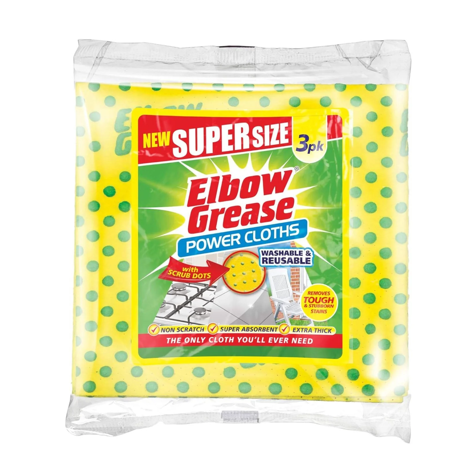 Elbow Grease Power Cloths  Super Absorbent Extra Thick With Scrub Dots 3 Pack