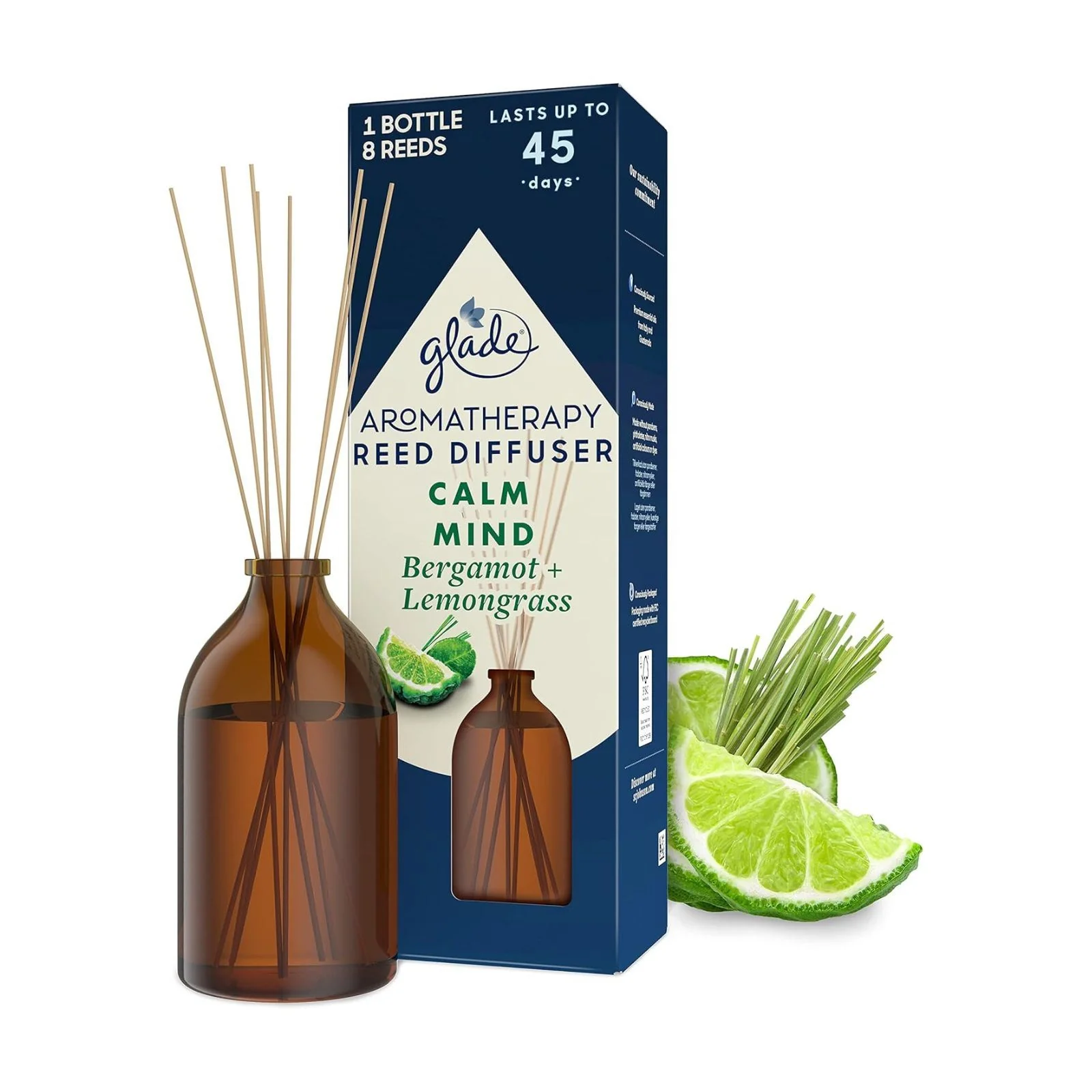 Glade Aromatherapy Reed Diffuser, Home Decor Essential Oils Diffuser Soothing Fragrance, Calm Mind with Italian Bergamot & Guatemalan Lemongrass, 80 ml