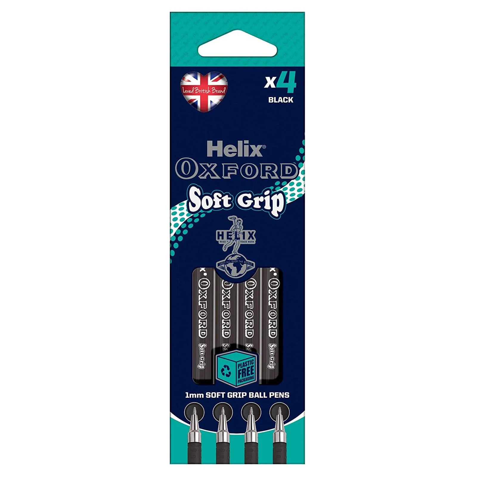 Helix Oxford Soft Grip Ballpoint Pens, Black - 4 Pack - Image 2