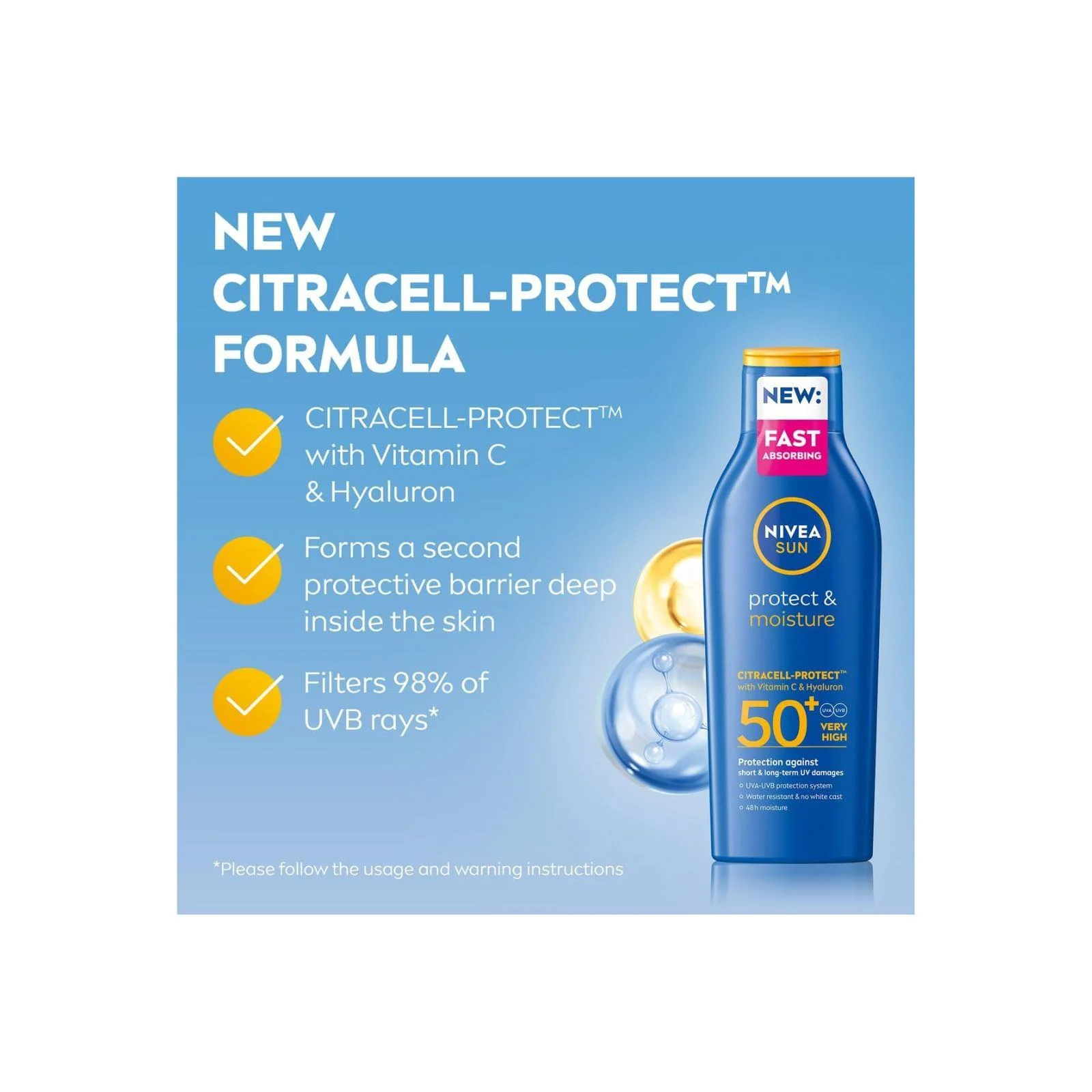 NIVEA SUN Protect & Moisture Lotion sun cream SPF50+, 200ml - Image 3