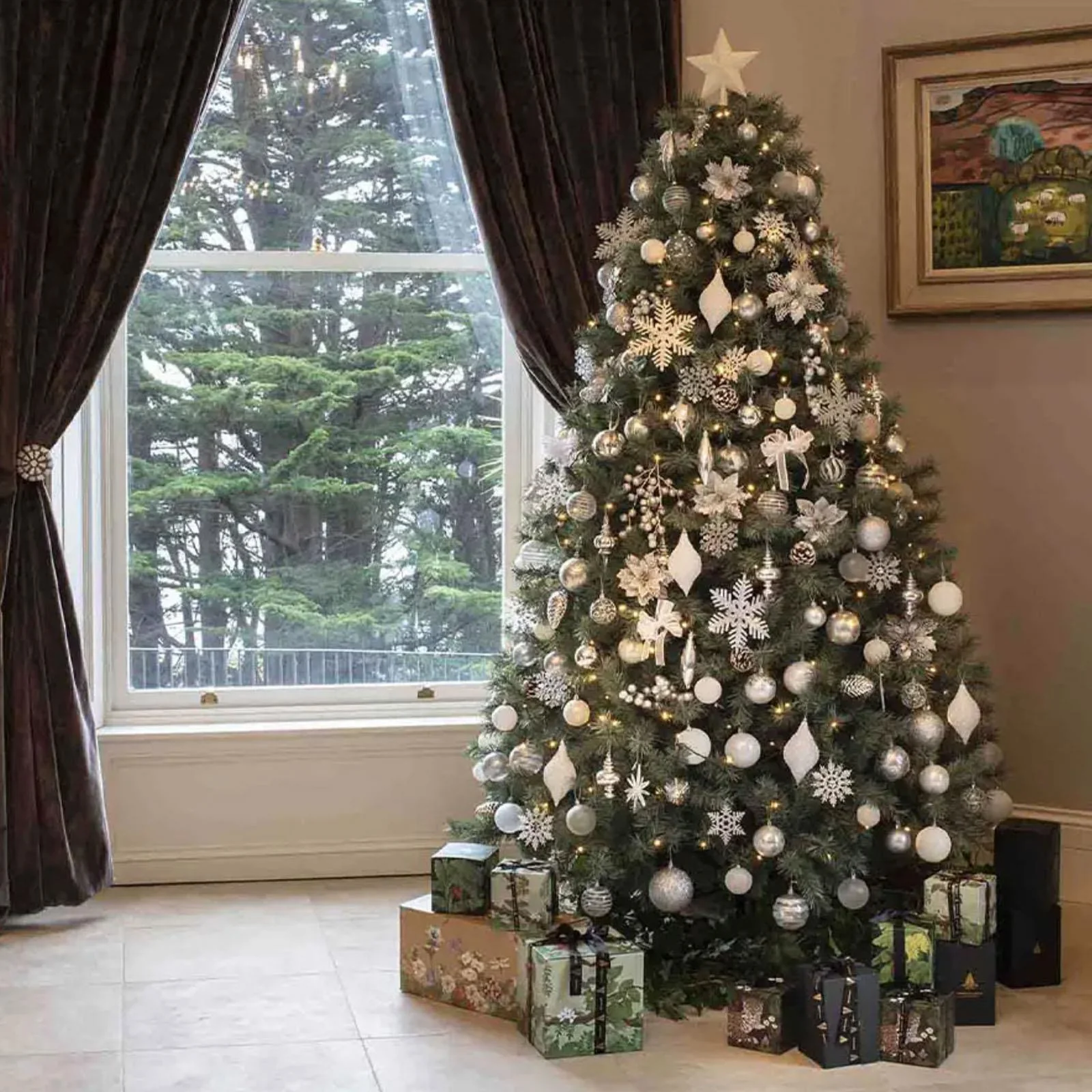 Portland Fir 8ft Decorated Christmas Tree - Winter Wonderland - Image 2