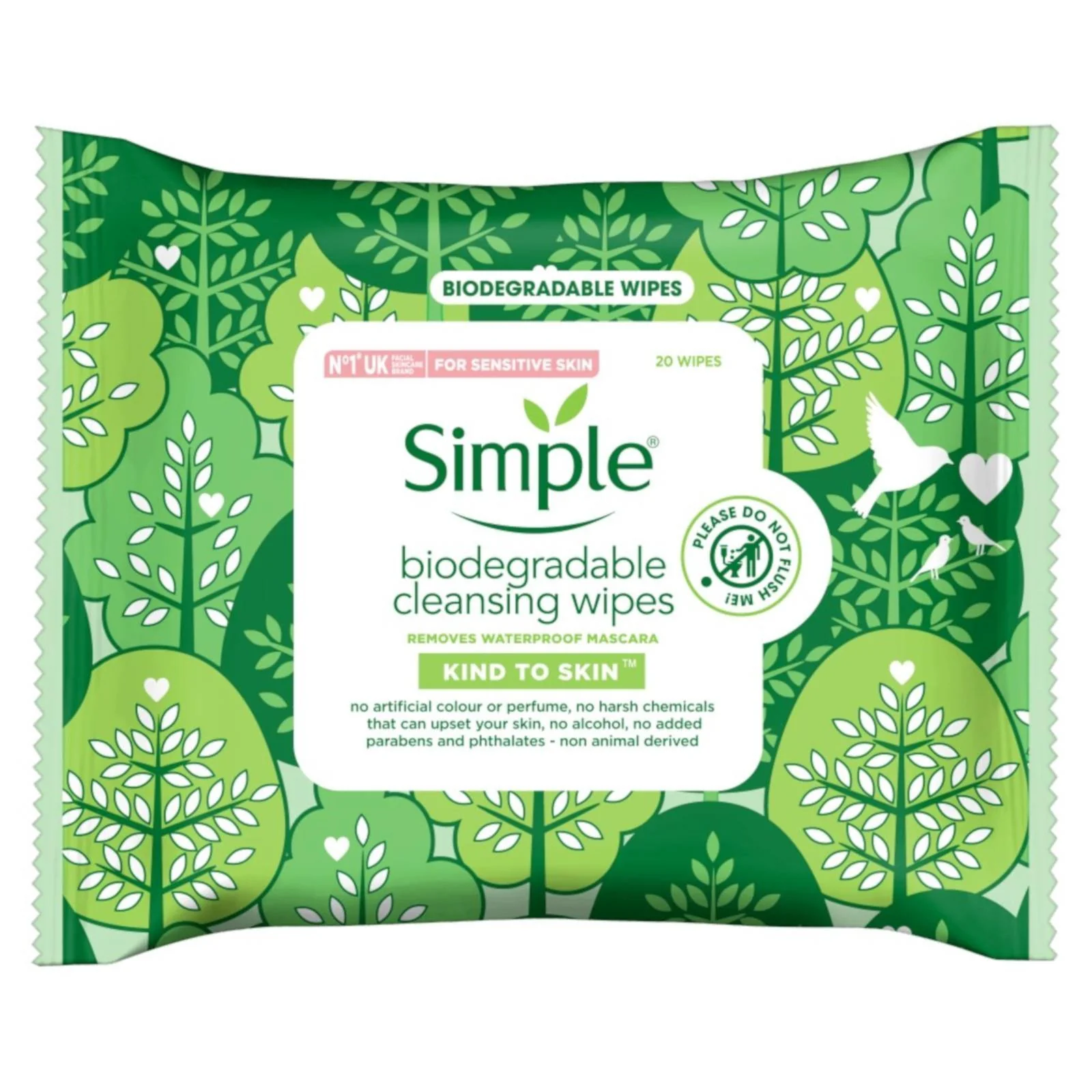 Simple Biodegradable Cleansing Face Makeup Remover Wipes 20'S