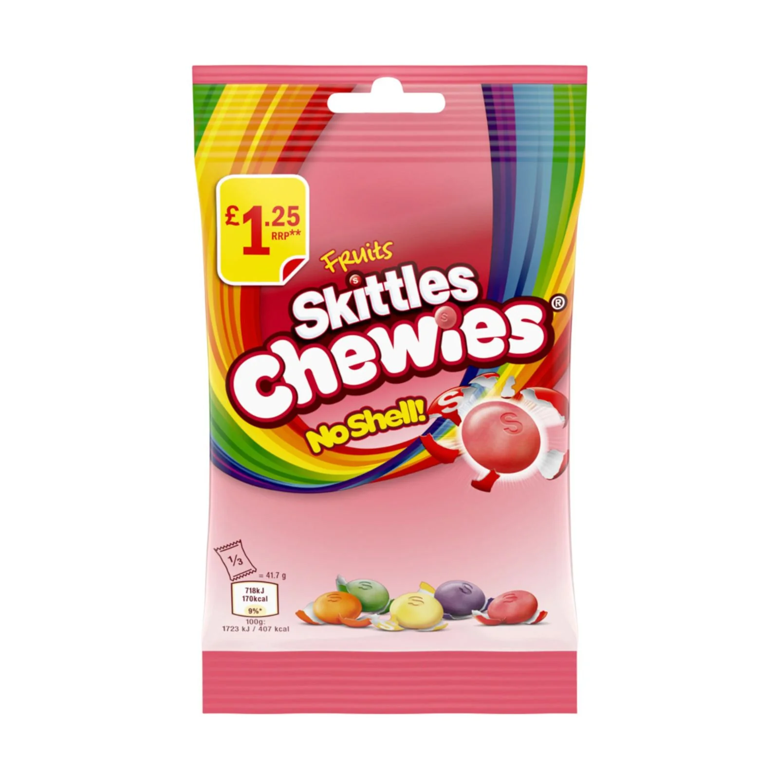 Skittles Chewies Vegan Sweets Fruit Pouch Bag Pm125 125g (Box of 12)